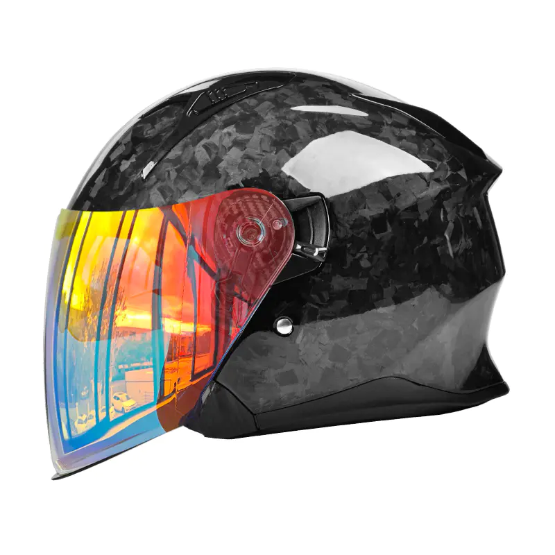 Kask motocyklowy z otwartą twarzą OF811 z włókna węglowego, z certyfikatem DOT i podwójnym wizjerem